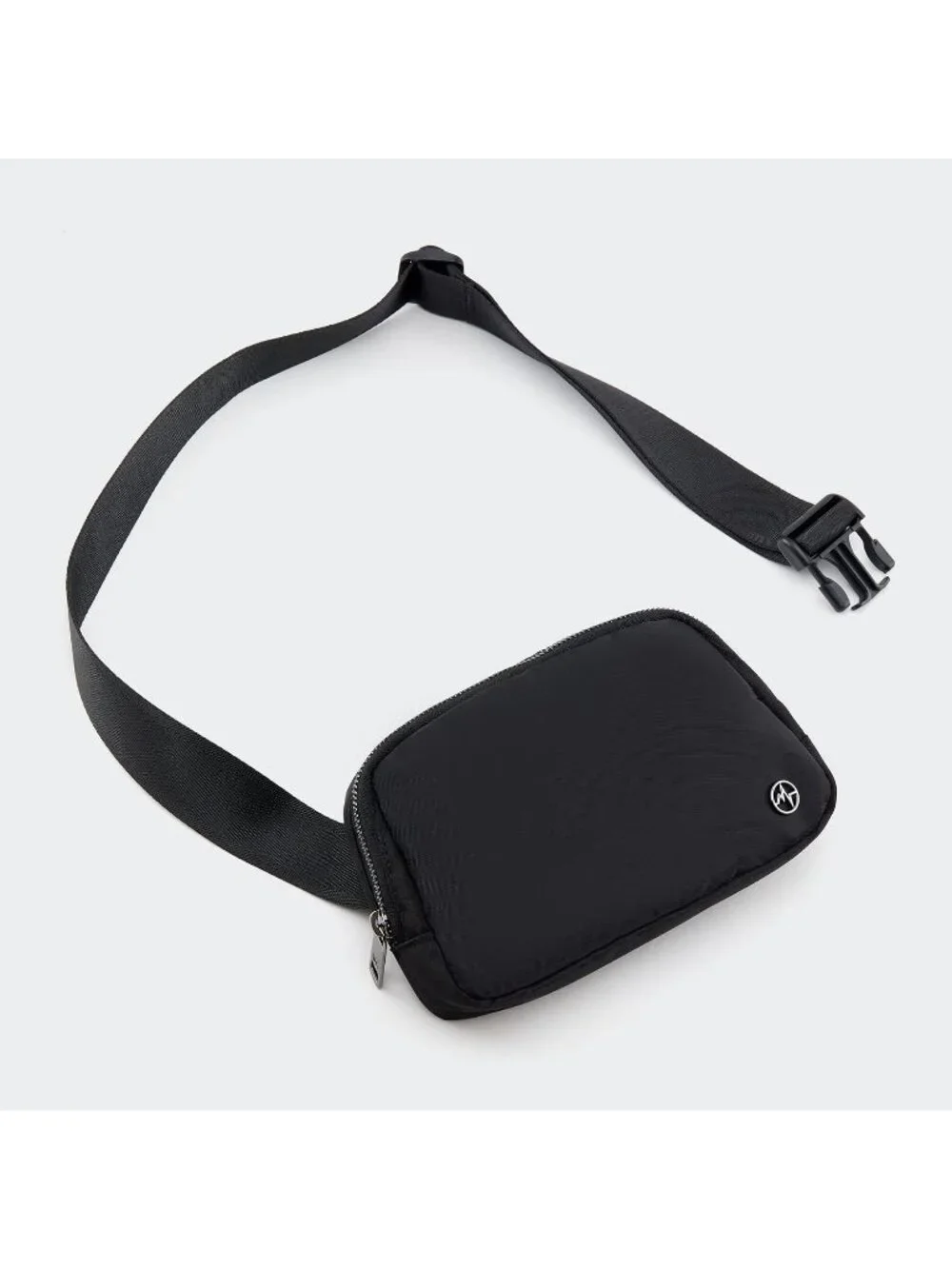 Men's Black Crossbody Belt Bag Wide Zipper Adjustable Strap 3-Pockets